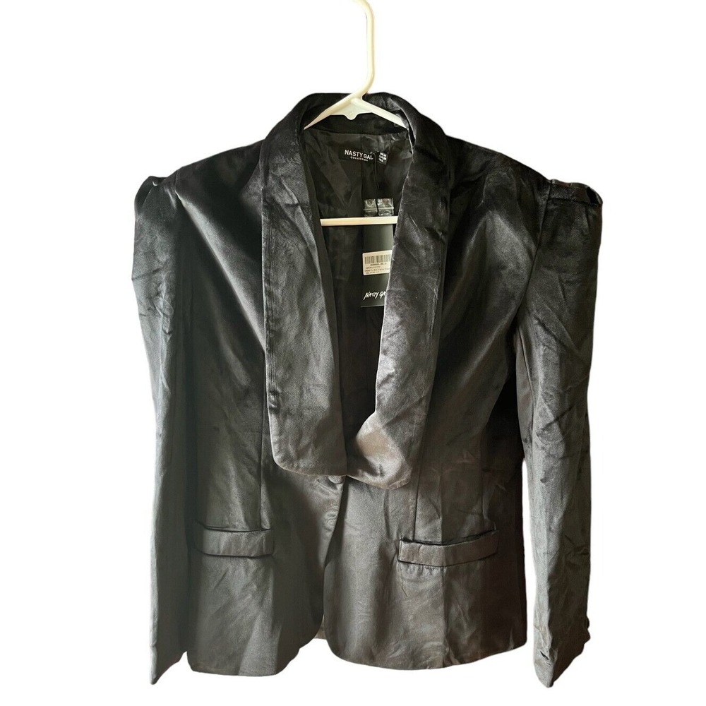 Nasty Gal NWT Black Velvet Blazer Lined Shoulder Pads Size 6